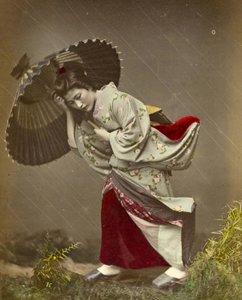 Kvinde fanget i en regnstorm, ca. 1890